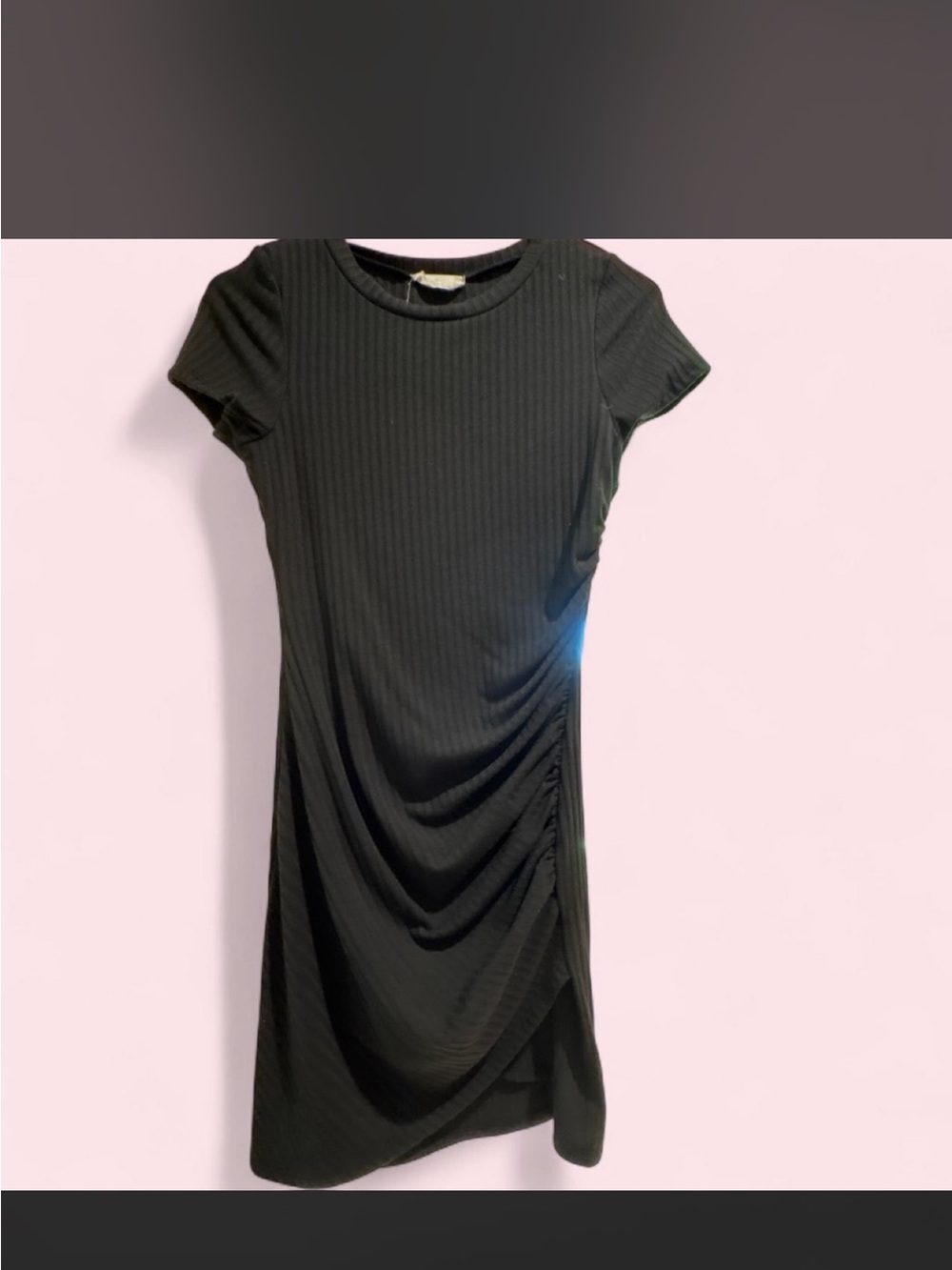 Altar'd State Black Ribbed Short-Sleeve Mini Dress